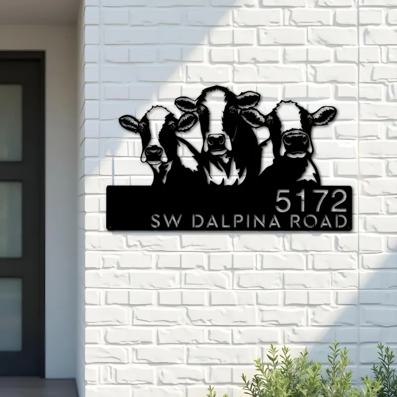 Custom Metal Cows Farmhouse ranch animals Metal Address Sign, House number, Outdoor Number Signage, Yard Sign Address Plate