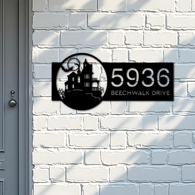 Custom Metal Halloween house Metal Address Sign, House number, Outdoor Number Signage, Yard Sign Address Plate