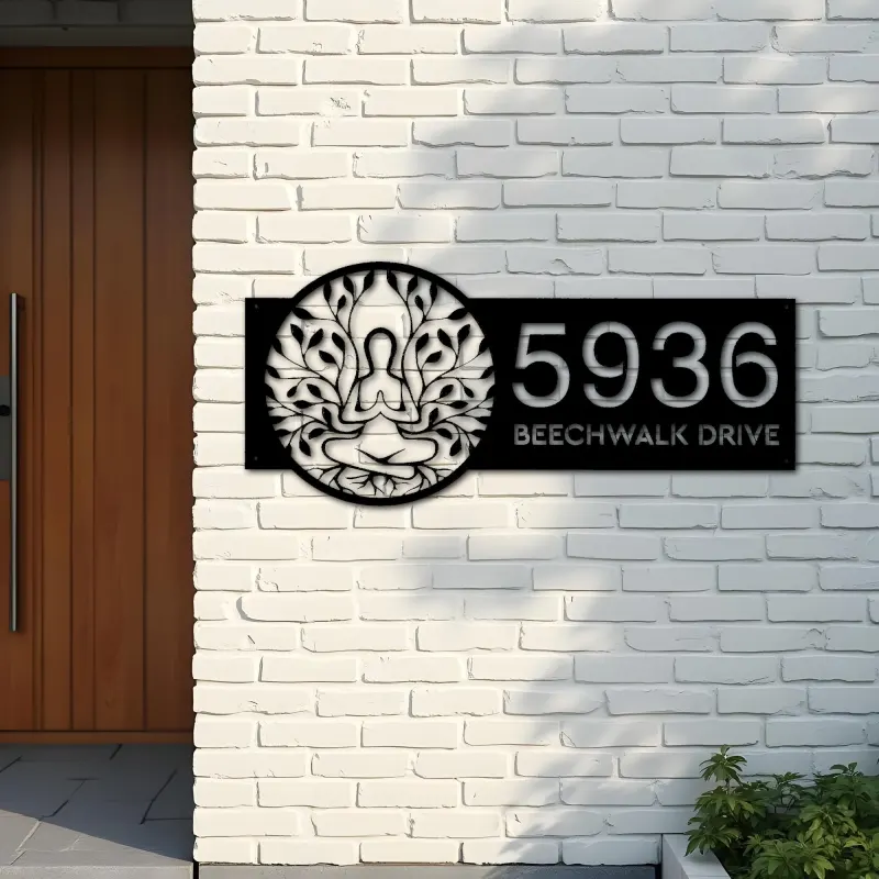 Custom Metal Tree Of Life yoga Metal Address Sign, House number, Outdoor Number Signage, Yard Sign Address Plate