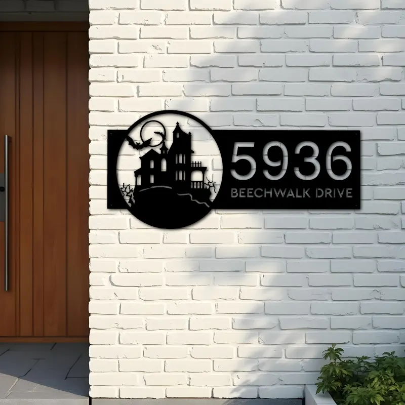 Custom Metal Halloween house Metal Address Sign, House number, Outdoor Number Signage, Yard Sign Address Plate
