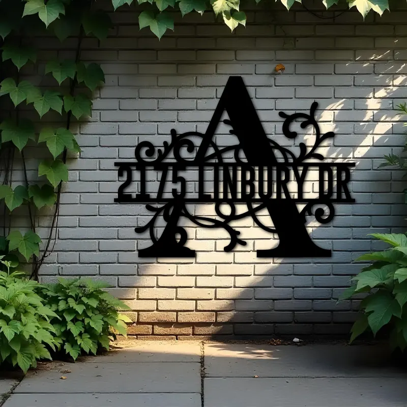 Custom Metal Floral Monogram Split Letter A Metal Address Sign House number Hanging Address Plaque Yard Sign Outdoor decor