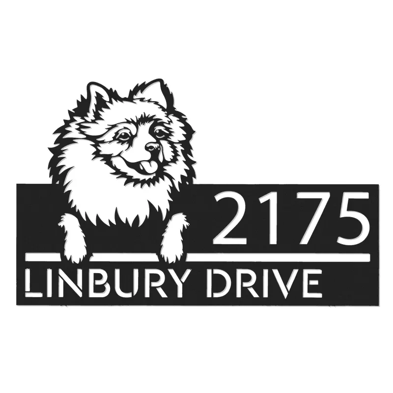 Custom Metal Pomeranian dog Puppy Metal Address Sign House number Hanging Address Plaque Yard Sign Outdoor decor