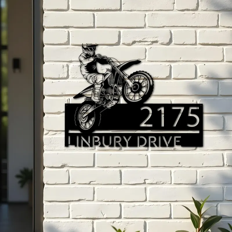 Custom Metal Dirtbike Motocross rider Metal Address Sign, House number, Outdoor Number Signage, Yard Sign Address Plate