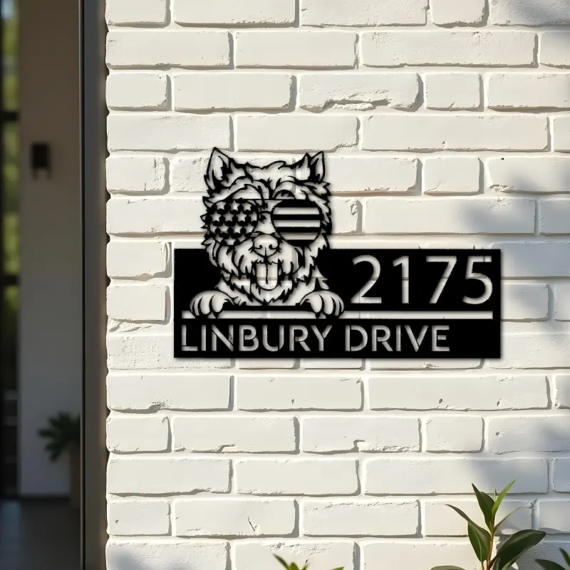 Custom Metal West Highland White Terrier dog Metal Address Sign House number Hanging Address Plaque Yard Sign Outdoor decor