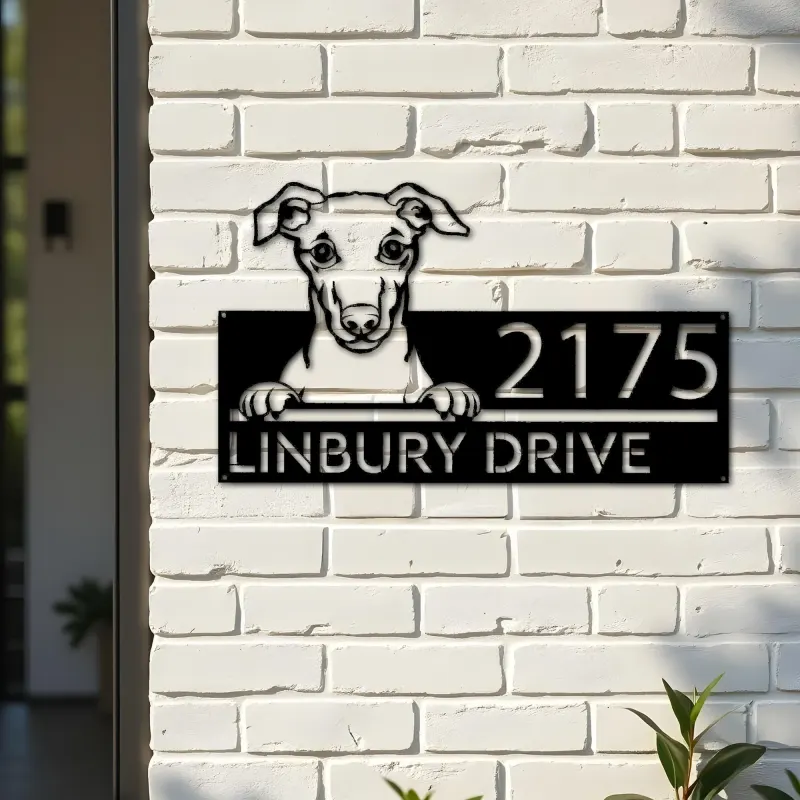 Custom Metal Whippet Dog Cute puppy Metal Address Sign House number Hanging Address Plaque Yard Sign Outdoor decor