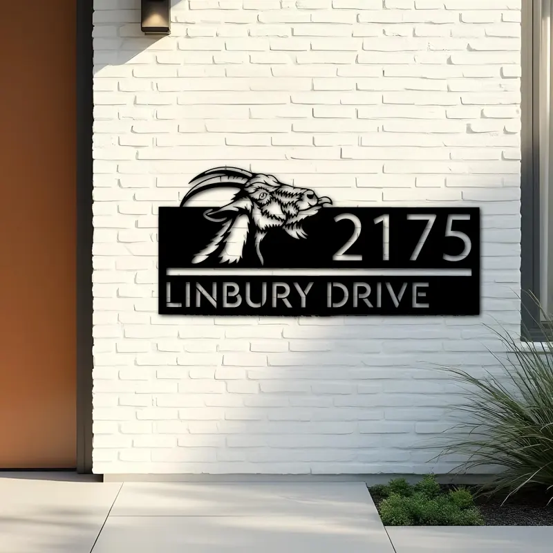 Custom Metal Peeking Goat farm animal ranch Metal Address Sign, House number, Outdoor Number Signage, Yard Sign Address Plate