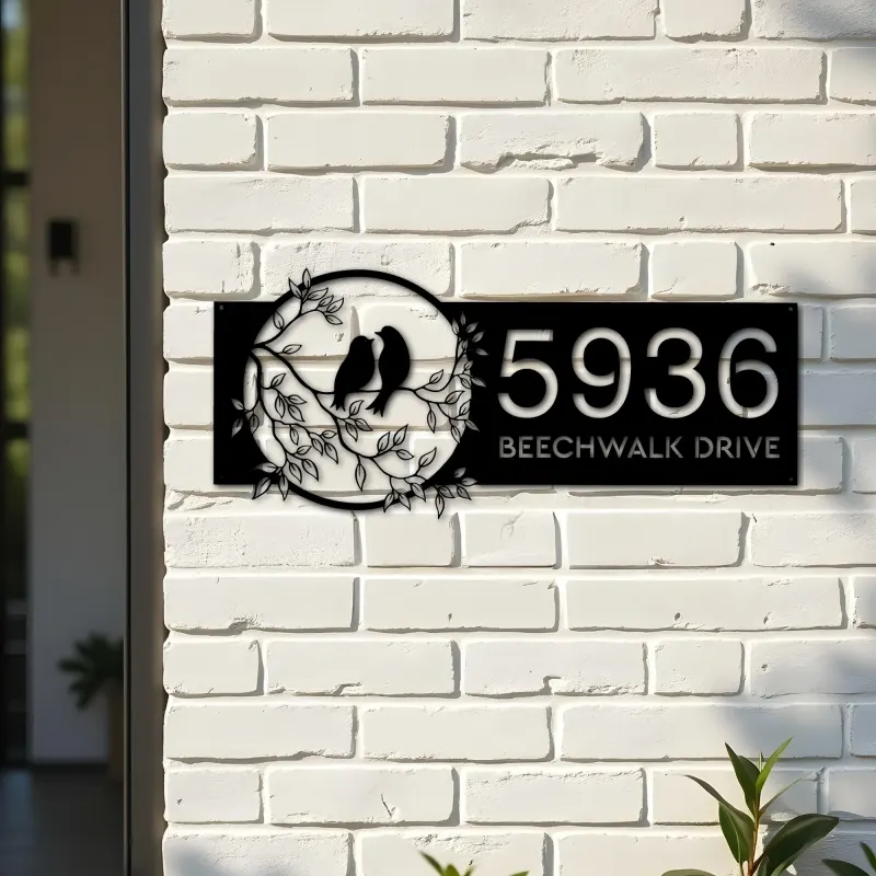 Custom Metal Birds couple Metal Address Sign, House number, Outdoor Number Signage, Yard Sign Address Plate