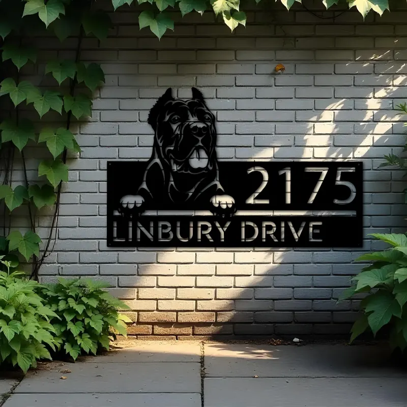 Custom Metal Cane corso dog Puppy Metal Address Sign House number Hanging Address Plaque Yard Sign Outdoor decor