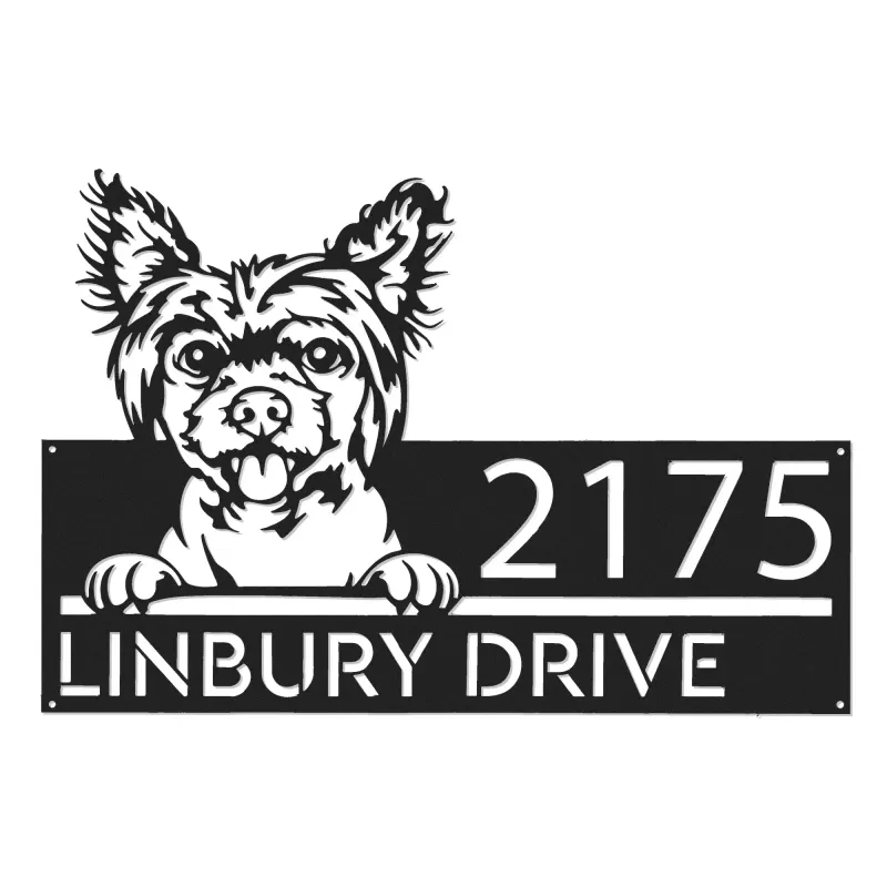 Custom Metal Chinese Crested dog Puppy Metal Address Sign House number Hanging Address Plaque Yard Sign Outdoor decor