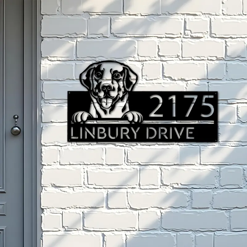 Custom Metal Labrador dog Cute puppy Metal Address Sign House number Hanging Address Plaque Yard Sign Outdoor decor