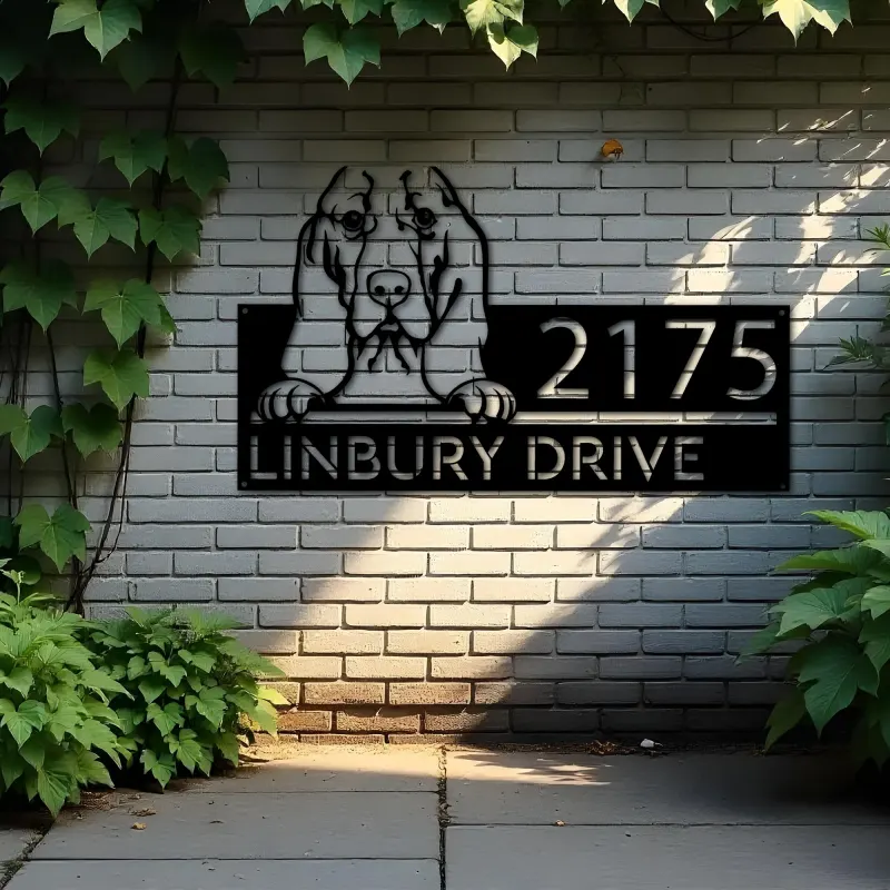 Custom Metal Basset hound dog cute puppy Metal Address Sign House number Hanging Address Plaque Yard Sign Outdoor decor