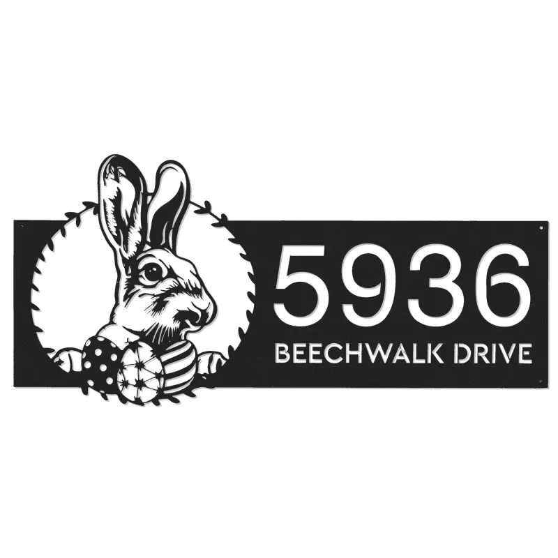 Custom Metal Rabbit bunny farmhouse Metal Address Sign House number Hanging Address Plaque Yard Sign Outdoor decor