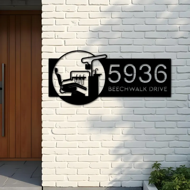 Custom Metal Dentist Dental clinic Metal Address Sign, House number, Outdoor Number Signage, Yard Sign Address Plate