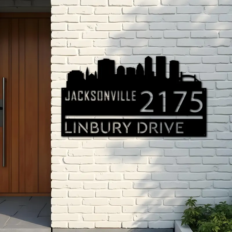 Custom Metal Jacksonville city skyline Metal Address Sign Hanging Address Plaque house number Yard Outdoor Sign