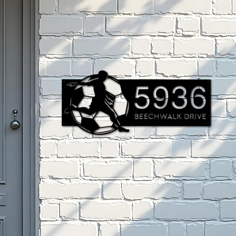 Custom Metal Soccer player football Metal Address Sign, House number, Outdoor Number Signage, Yard Sign Address Plate