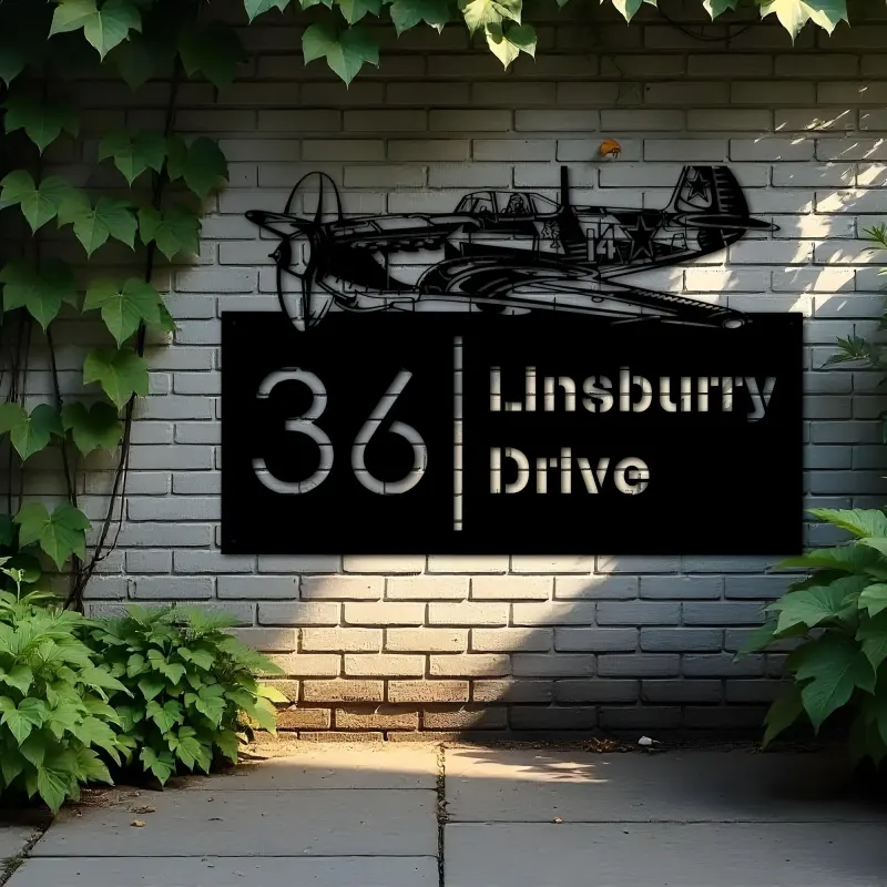 Custom Metal Airplane pilot aircraft Metal Address Sign, House number, Outdoor Number Signage, Yard Sign Address Plate
