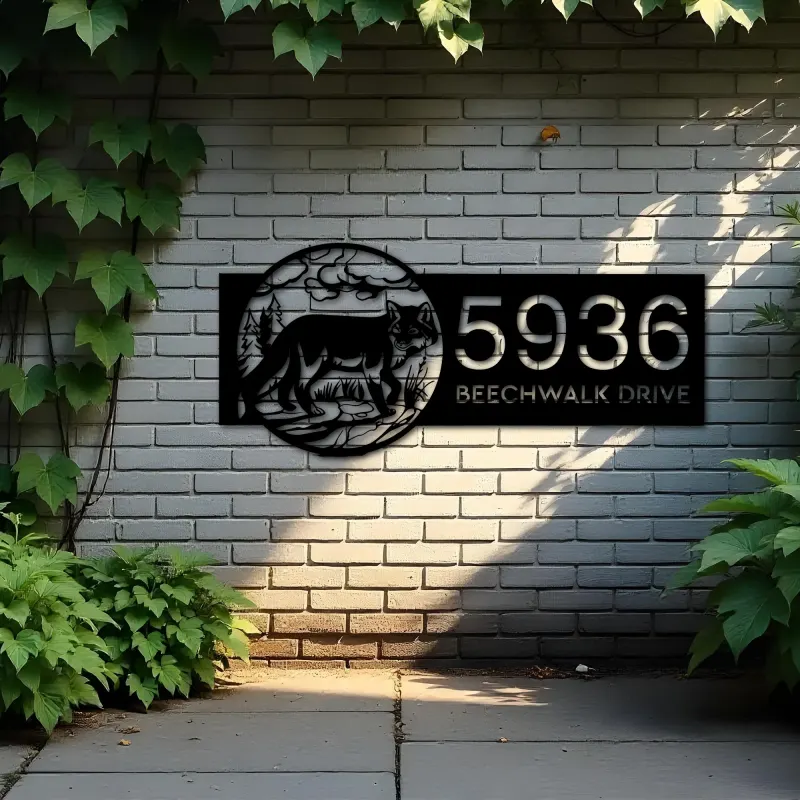 Custom Metal Fox Wild animal wildlife Metal Address Sign, House number, Outdoor Number Signage, Yard Sign Address Plate