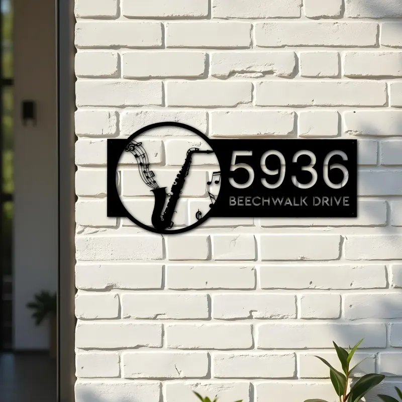 Custom Metal Saxophone musical instrument Metal Address Sign Custom House number Hanging Address Plaque Yard Sign Outdoor
