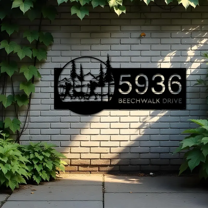 Custom Metal Camping Camper Hiking Hiker Mountain Metal Address Sign, House number, Outdoor Number Signage, Yard Sign Address Plate