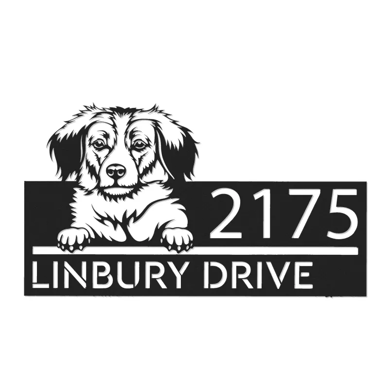 Custom Metal Kooikerhondje dog Puppy Metal Address Sign House number Hanging Address Plaque Yard Sign Outdoor decor