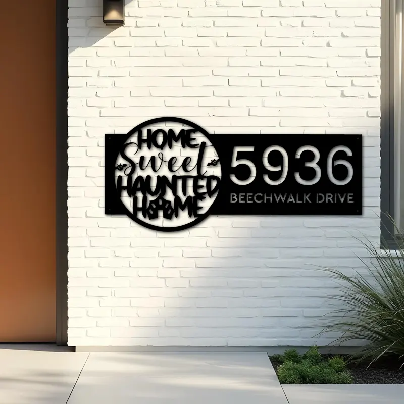 Custom Metal Home sweet haunted home Halloween Metal Address Sign House number Hanging Address Plaque Yard Outdoor Sign