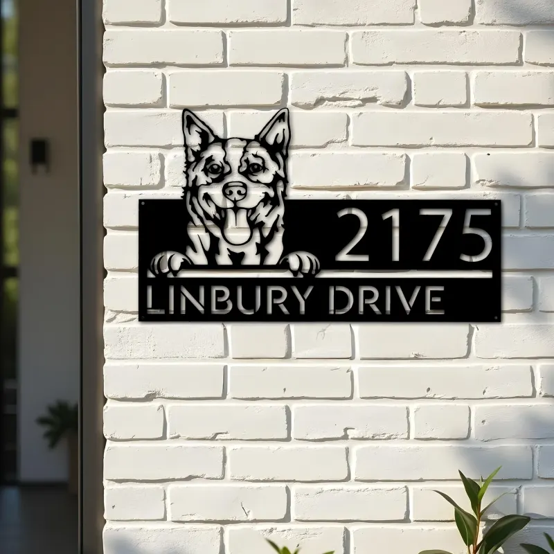 Custom Metal Red Heeler Dog Cute puppy Metal Address Sign House number Hanging Address Plaque Yard Sign Outdoor decor