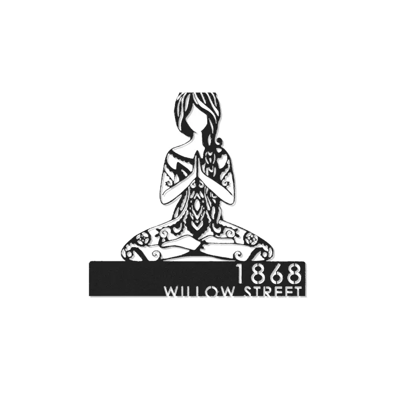 Custom Metal Yoga Girl in hippie style Metal Address Sign, House number, Outdoor Number Signage, Yard Sign Address Plate