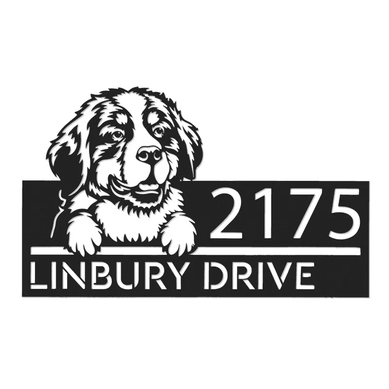 Custom Metal Bernese Mountain dog Puppy Metal Address Sign House number Hanging Address Plaque Yard Sign Outdoor decor