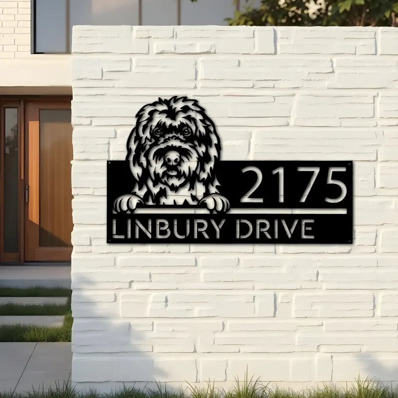 Custom Metal Old English Sheepdog Cute puppy Metal Address Sign House number Hanging Address Plaque Yard Sign Outdoor decor