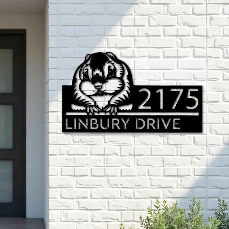 Custom Metal Peeking Flying Squirrel Wild animal wildlife Metal Address Sign, House number, Outdoor Number Signage, Yard Sign Address Plate