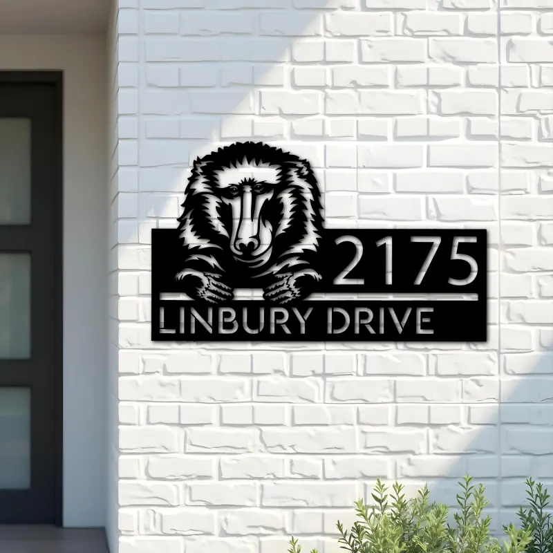 Custom Metal Peeking Baboon Wild animal wildlife Metal Address Sign, House number, Outdoor Number Signage, Yard Sign Address Plate