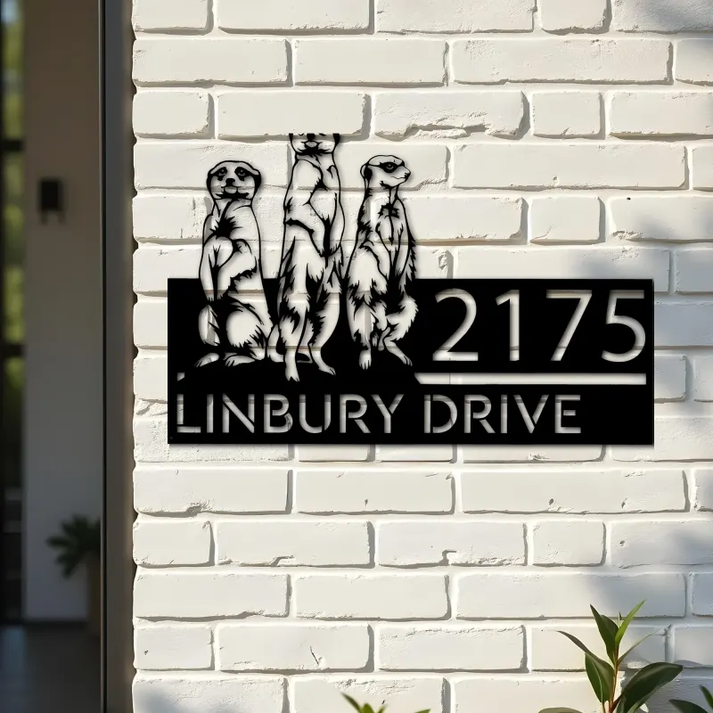 Custom Metal Meercat Safari Wild Life Metal Address Sign, House number, Outdoor Number Signage, Yard Sign Address Plate