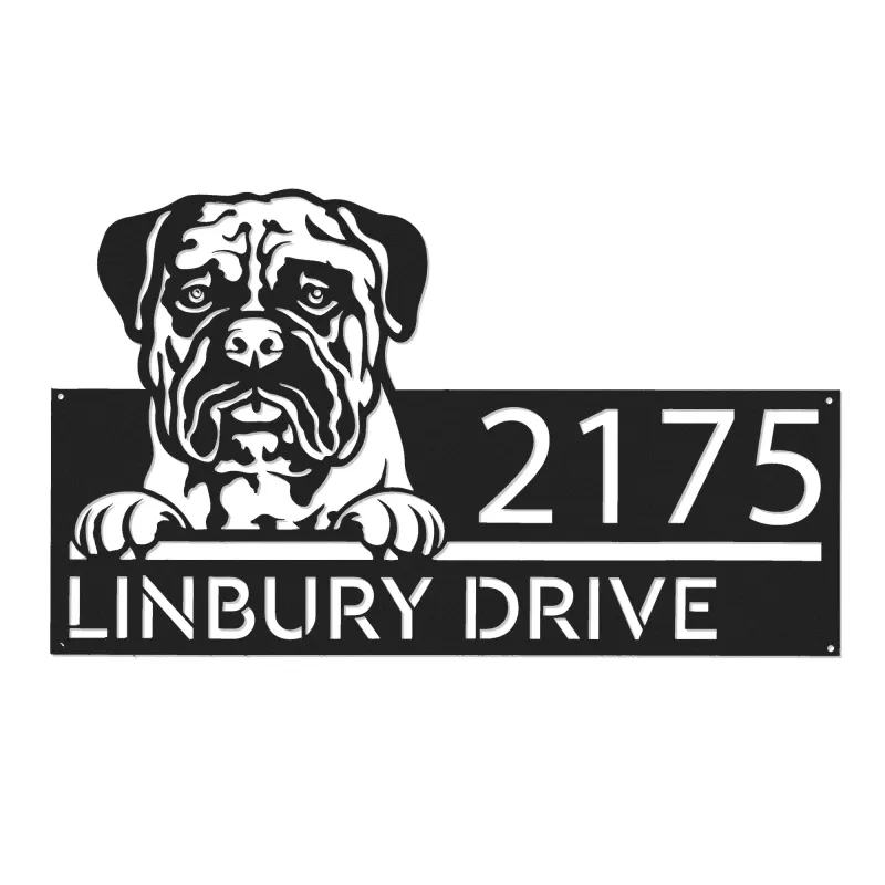 Custom Metal Bullmastiff dog cute puppy Metal Address Sign House number Hanging Address Plaque Yard Sign Outdoor decor