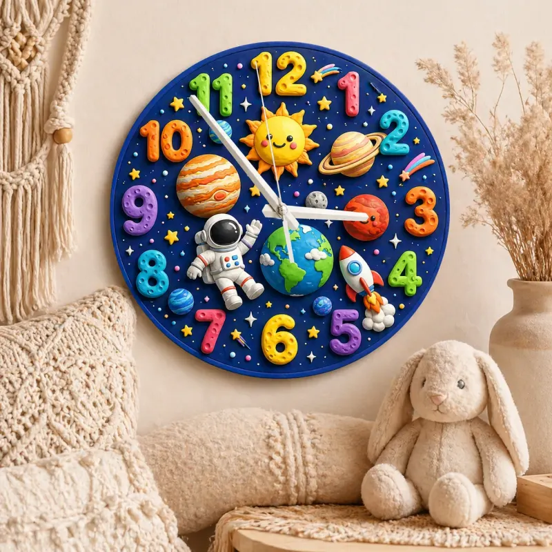 Outer Space Astronaut Kids Room Wall Clock