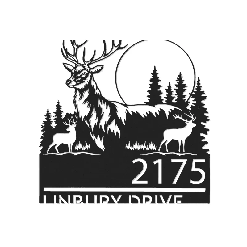 Custom Metal Elk deer wildlife scene Metal Address Sign, House number, Outdoor Number Signage, Yard Sign Address Plate