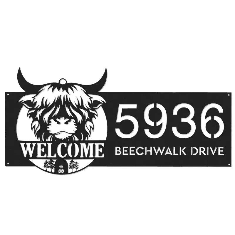 Custom Metal Cow heifer farmhouse farm animal ranch Metal Address Sign, House number, Outdoor Number Signage, Yard Sign Address Plate