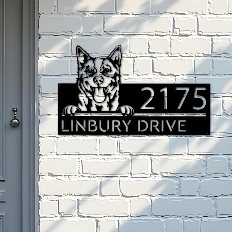 Custom Metal Red Heeler Dog Cute puppy Metal Address Sign House number Hanging Address Plaque Yard Sign Outdoor decor