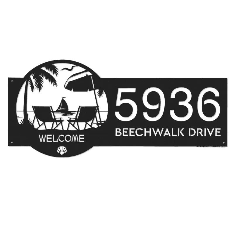 Custom Metal Palm Beach scene Metal Address Sign, House number, Outdoor Number Signage, Yard Sign Address Plate