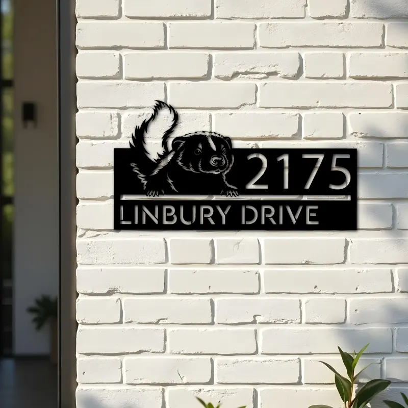 Custom Metal Peeking Skunk Wild animal wildlife Metal Address Sign, House number, Outdoor Number Signage, Yard Sign Address Plate