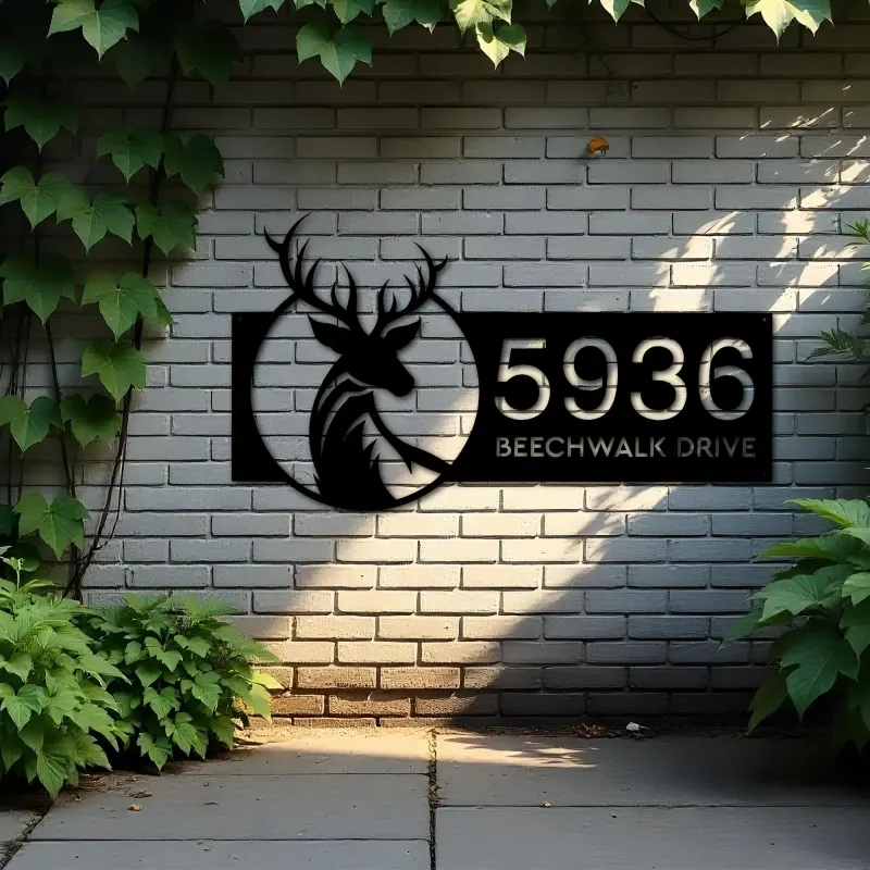 Custom Metal Deer Buck Head Wild animal Metal Address Sign, House number, Outdoor Number Signage, Yard Sign Address Plate