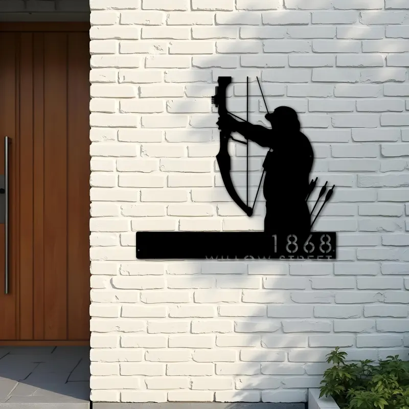 Custom Metal Bow hunting Bowhunter Archer Metal Address Sign Custom Hanging Address Plaque Yard Sign Outdoor Sign