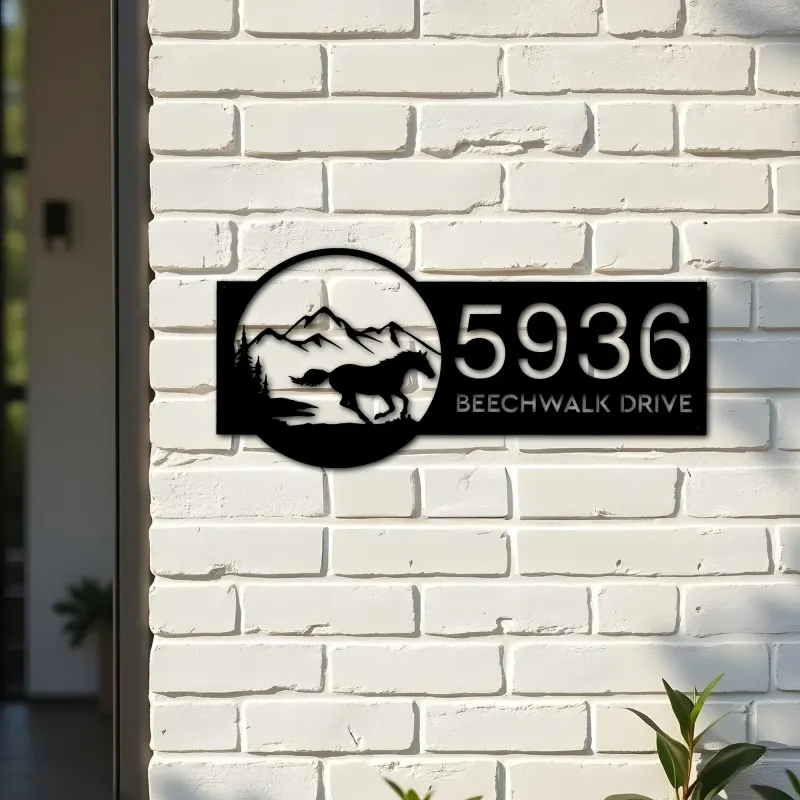 Custom Metal Horse running scene Metal Address Sign, House number, Outdoor Number Signage, Yard Sign Address Plate