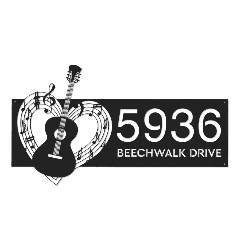 Custom Metal Love Guitar music notes Guitarist Metal Address Sign, House number, Outdoor Number Signage, Yard Sign Address Plate