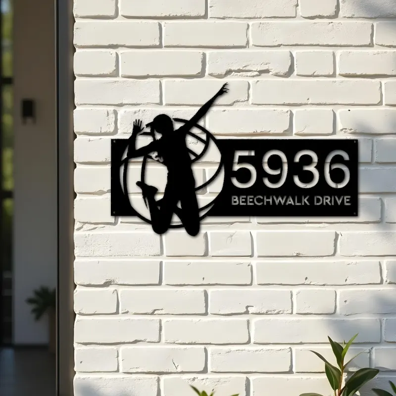 Custom Metal Volleyball player Metal Address Sign, House number, Outdoor Number Signage, Yard Sign Address Plate
