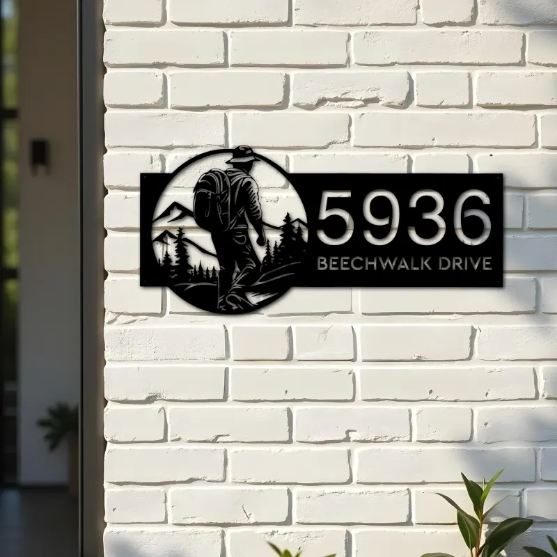 Custom Metal Hiking Camping mountain climbing Metal Address Sign, House number, Outdoor Number Signage, Yard Sign Address Plate