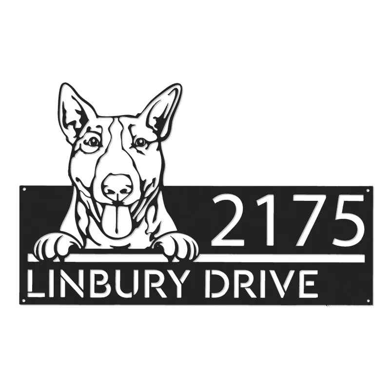 Custom Metal Bull Terrier dog cute puppy Metal Address Sign House number Hanging Address Plaque Yard Sign Outdoor decor