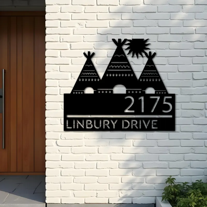 Custom Metal Native american teepee Metal Address Sign, House number, Outdoor Number Signage, Yard Sign Address Plate