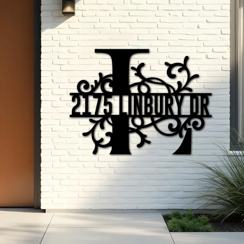 Custom Metal Floral Monogram Split Letter L Metal Address Sign House number Hanging Address Plaque Yard Sign Outdoor decor