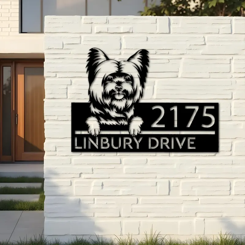 Custom Metal Yorkshire Terrier dog Puppy Metal Address Sign House number Hanging Address Plaque Yard Sign Outdoor decor