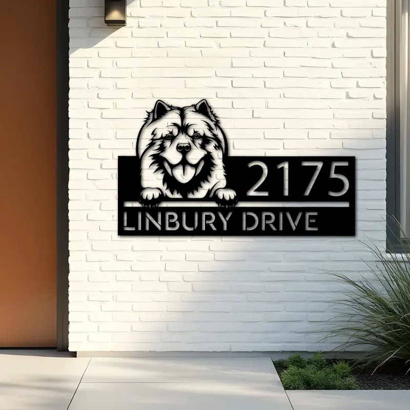 Custom Metal Chow chow dog Puppy Metal Address Sign House number Hanging Address Plaque Yard Sign Outdoor decor